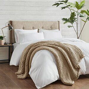 50"x60" Chunky Double Knit Handmade Throw Blanket Tan - Madison Park
